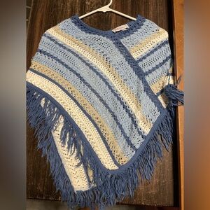 Girls Blue stripe poncho style sweater